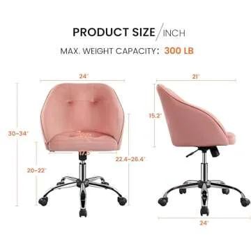Yaheetech Comfy Desk Chair Cute Office Chair Pink Velvet Desk Chair Makeup Chair Vanity Chair with Back, Modern Swivel Computer Chair Accent Chair for Bedroom