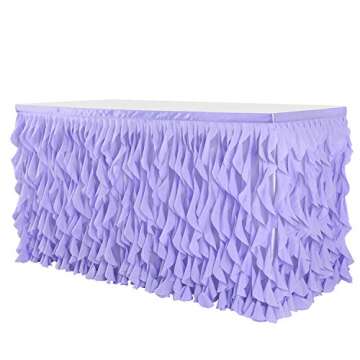 Leegleri Lavender Purple Curly Willow Tulle Tutu Table Skirt for Rectangle or Round Table,Ruffle Tab...
