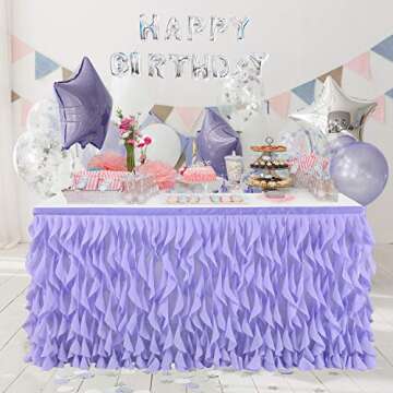 Leegleri Lavender Purple Curly Willow Tulle Tutu Table Skirt for Rectangle or Round Table,Ruffle Table Skirts for Mermaid Party Baby Shower Decoration(L 6(ft)*H 30in table skirt)