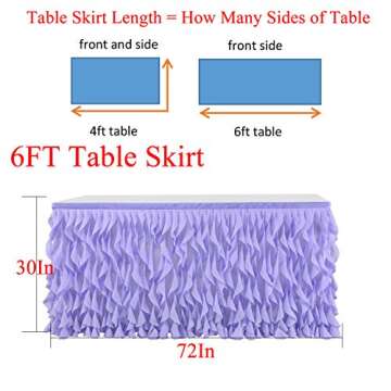 Leegleri Lavender Purple Curly Willow Tulle Tutu Table Skirt for Rectangle or Round Table,Ruffle Table Skirts for Mermaid Party Baby Shower Decoration(L 6(ft)*H 30in table skirt)