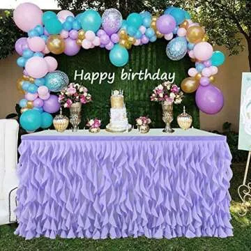 Leegleri Lavender Purple Curly Willow Tulle Tutu Table Skirt for Rectangle or Round Table,Ruffle Table Skirts for Mermaid Party Baby Shower Decoration(L 6(ft)*H 30in table skirt)
