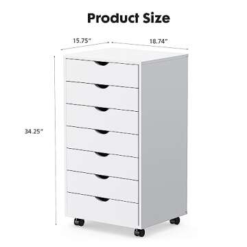 OLIXIS 7 Drawer Chest Wood File Cabinet Rolling Organization Storage Dresser with Wheels for Home Office, White