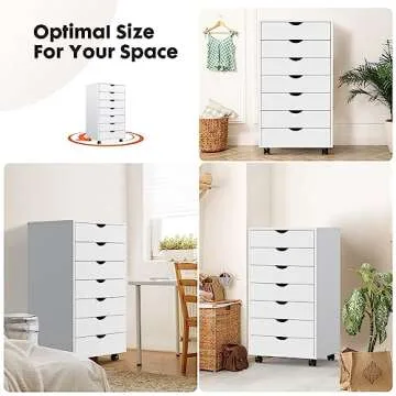 OLIXIS 7 Drawer Chest Wood File Cabinet Rolling Organization Storage Dresser with Wheels for Home Office, White