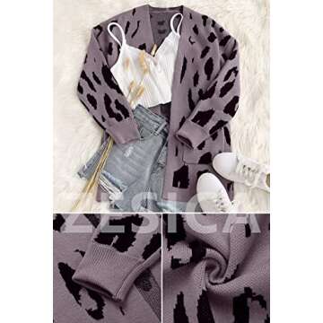 ZESICA Women's Stylish Leopard Print Cardigan Sweater