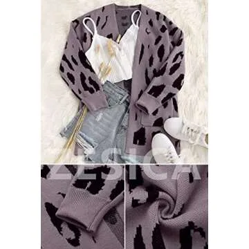 ZESICA Women's Stylish Leopard Print Cardigan Sweater