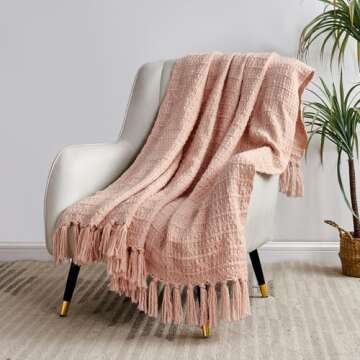 Chic Peach Pink Chunky Knit Throw Blanket for Cozy Spaces