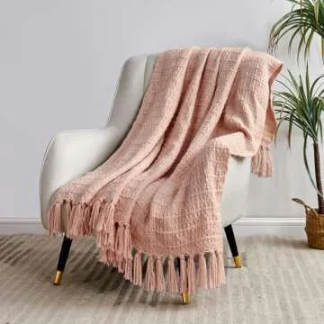 Chic Peach Pink Chunky Knit Throw Blanket for Cozy Spaces