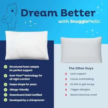 Snuggle-Pedic Shredded Memory Foam Pillow - The Original Cool Pillows for Side, Stomach & Back Sleepers - Sleep Support That Keeps Shape - College Dorm Room Essentials for Girls and Guys - King