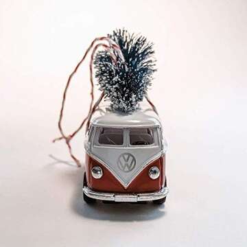 Red Van Bus Christmas Ornament with Tree on Top