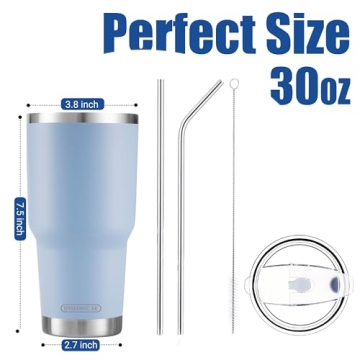 D·S 30oz Insulated Blue Tumbler with Straw and Lid