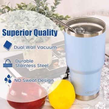 D·S 30oz Insulated Blue Tumbler with Straw and Lid
