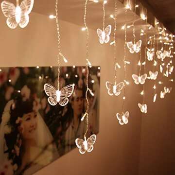 BJYHIYH Led Curtain Lights USB Powered 8 Modes Butterfly Fairy Lights for Christmas Bedroom Dorm Room Decoration(Warm White)