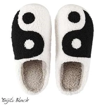 AIMINUO Women's Men's Retro Taijitu Slippers Comfy Warm Plush Slip-On House Slipper for Winter Indoo...