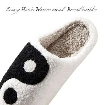 AIMINUO Women's Men's Retro Taijitu Slippers Comfy Warm Plush Slip-On House Slipper for Winter Indoor Soft Cushion Non-slip Fluffy Slides Slippers Black 6.5-7.5 Women/6-7 Men