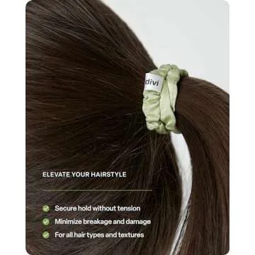 divi Silk Scrunchies - No Damage, No Crease, Thin Satin Scrunchies for Hair - Comfortable and Stays in Place - 3 Pack, Green