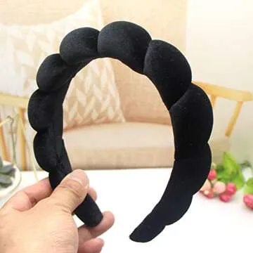 Uchyius Fashion Headbands for Women Padded Fabric Hair Bands Wide Velvet Non Slip Headband Hair Accessories for Women Girls, Black