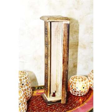 Hosley's Wood Farmhouse Incense Tower with 20 Incense Sticks - 12" High. Ideal Gift for Aromatherapy, Zen, Spa, Vastu, Reiki Chakra Votive Candle Garden Settings. Bulk Buy O4