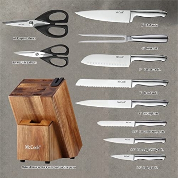McCook® Knives with Sharpener & Acacia Block Set