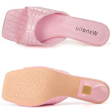 Wsheliu Pink Crocodile Kitten Heels Mules for Women
