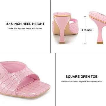 Wsheliu Pink Crocodile Kitten Heels Mules for Women