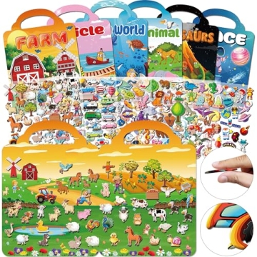 Kalysky 6-Set Puffy Sticker Books for Kids 2-8