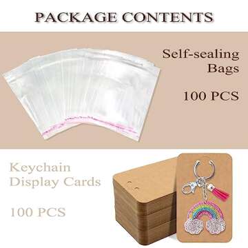 ZYNERY 100 PCS Keychain Display Cards, 3 x 4.7 Inch Keychain Holder with Self-Sealing Bags, Card Dis...