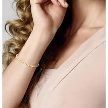 Miabella 18K Gold Over 925 Sterling Silver Organic Cube Bead Chain Bracelet for Women Men, Handmade in Italy (Length 7 Inches (Small))