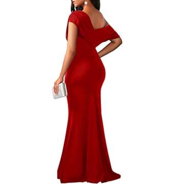 YMDUCH Women's Elegant Sleeveless Off Shoulder Bodycon Long Formal Party Evening Dress Red