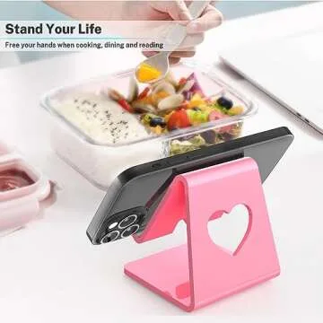Crpich Acrylic Cell Phone Stand, Portable Phone Holder, Pink Phone Stand for Desk, Compatible with Phone15 14 13 12 Pro Max Mini 11 Plus SE, Switch, Android Smartphone, Pad, Tablet, Desk Accessories