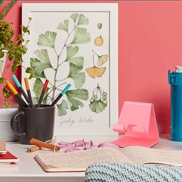 Crpich Acrylic Cell Phone Stand, Portable Phone Holder, Pink Phone Stand for Desk, Compatible with Phone15 14 13 12 Pro Max Mini 11 Plus SE, Switch, Android Smartphone, Pad, Tablet, Desk Accessories