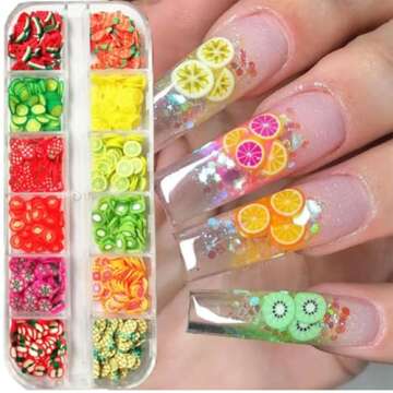 AKOAK 2 Boxes of Crystal Mash Clay Strip Flowers Fruit Slices Apples, Strawberries, Watermelons Nail Crafts Making, Decorations Scrapbook DIY Crafts