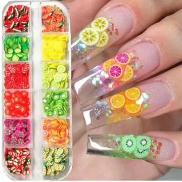 AKOAK 2 Boxes of Crystal Mash Clay Strip Flowers Fruit Slices Apples, Strawberries, Watermelons Nail Crafts Making, Decorations Scrapbook DIY Crafts