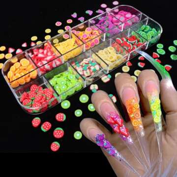 AKOAK 2 Boxes of Crystal Mash Clay Strip Flowers Fruit Slices Apples, Strawberries, Watermelons Nail Crafts Making, Decorations Scrapbook DIY Crafts