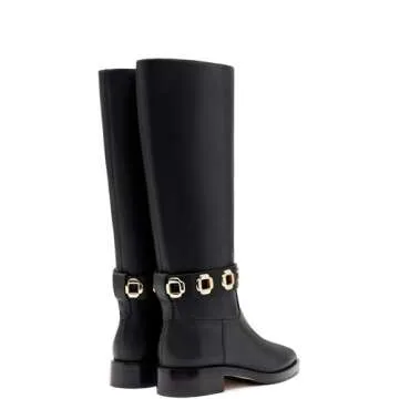 Stylish Larroudé Milan Flat Boot in Black Leather