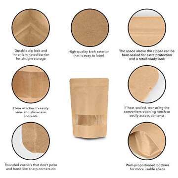 Kraft Stand-Up Pouch Bags - Reusable & Heat-Sealable