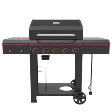 Megamaster 720-0982 5 Burner Propane Barbecue Gas Grill, Side Shelves with Hooks, for Outdoor Cookin...