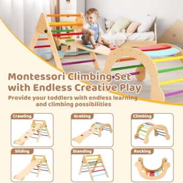 YOLEO 7-in-1 Pikler Triangle Set, Large Wooden Climbing Toys for Toddlers 1-3 Inside, Montessori Fun...