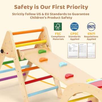 YOLEO 7-in-1 Pikler Triangle Set, Large Wooden Climbing Toys for Toddlers 1-3 Inside, Montessori Fun Toddler Climbing Toys Indoor Playground and Jungle Gyms Playset,Easy-Fold Pikler Triangle (Rainbow)