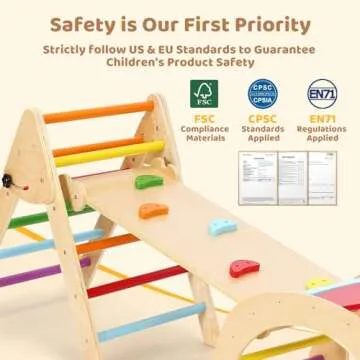 YOLEO 7-in-1 Pikler Triangle Set, Large Wooden Climbing Toys for Toddlers 1-3 Inside, Montessori Fun Toddler Climbing Toys Indoor Playground and Jungle Gyms Playset,Easy-Fold Pikler Triangle (Rainbow)