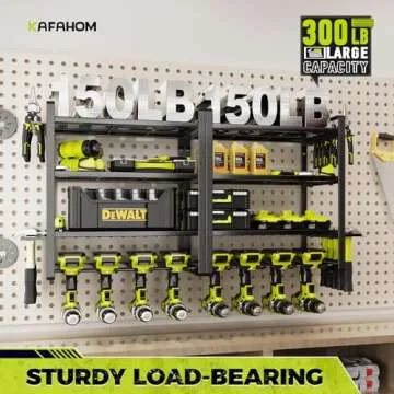 KAFAHOM Power Tool Organizer, 8 Drill Holder Wall Mount, 4 Layers Garage Tool Organizers and Storage Rack, Tool Shelf with Screwdriver/Plier/Hammer Holder