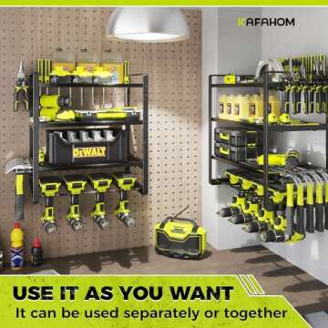 KAFAHOM Power Tool Organizer, 8 Drill Holder Wall Mount, 4 Layers Garage Tool Organizers and Storage Rack, Tool Shelf with Screwdriver/Plier/Hammer Holder