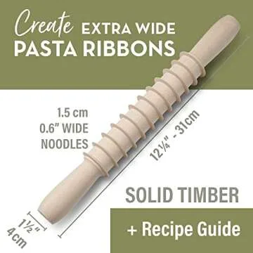 Wooden Pasta Cutter Pappardelle Pasta Maker Rolling Pin Made in Italy with Pasta Recipes