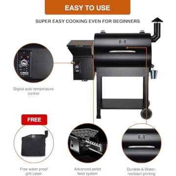 Z GRILLS ZPG-7002B Newly Upgrade Wood Pellet Grill & Smoker, 8 in 1 BBQ Grill Auto Temperature Controls, inch Cooking Area, 700 sq in Black