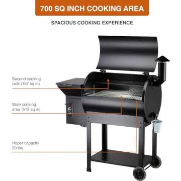 Z GRILLS ZPG-7002B Newly Upgrade Wood Pellet Grill & Smoker, 8 in 1 BBQ Grill Auto Temperature Controls, inch Cooking Area, 700 sq in Black