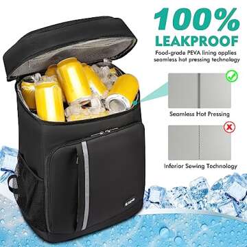 LYPULY 46 Cans Backpack Cooler - 2 Insulated Leak-Proof Compartments, Lightweight and Soft Lunch Backpack for Journeys, Camping, Beach