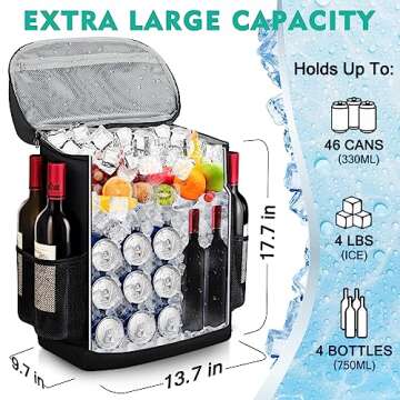 LYPULY 46 Cans Backpack Cooler - 2 Insulated Leak-Proof Compartments, Lightweight and Soft Lunch Backpack for Journeys, Camping, Beach