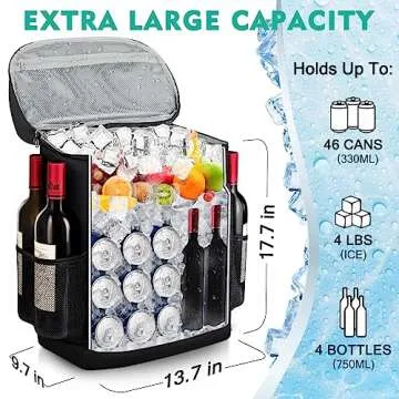 LYPULY 46 Cans Backpack Cooler - 2 Insulated Leak-Proof Compartments, Lightweight and Soft Lunch Backpack for Journeys, Camping, Beach