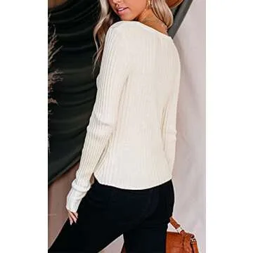 Trendy Button V Neck Long Sleeve Top for Women