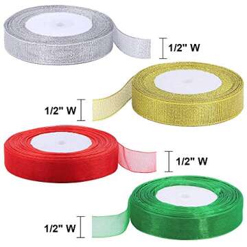 Supla 17 Colors 425 Yards Organza Ribbon 1/2" W Tulle Ribbon Cord Necklaces Shiny Organza Ribbon Tri...