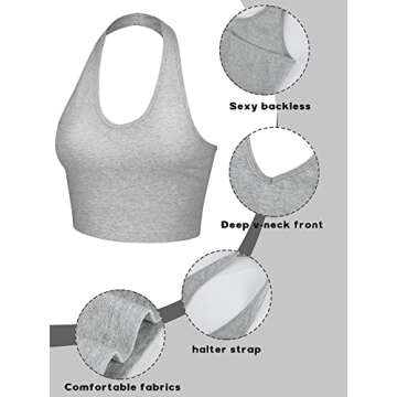 Bencailor 3 Pieces Women Halter Top Backless Scroop Neck Deep V Neck Crop Top Vest Sleeveless(Small,Black, White, Gray)